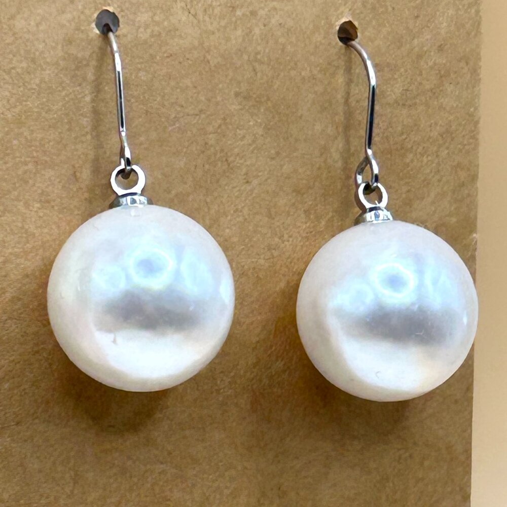 Classic Large White Faux Pearl Retro Sphere Ball Drop Earrings Mod